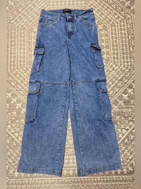 Fire & Rain High-Rise Wide-Leg Cargo Jeans in Blue Y2K